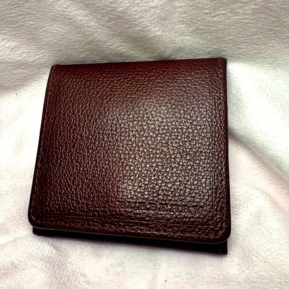 Burberry Coin Pouch | Brown Pebbled Leather | Nova Check Interior 3x3” - Picture 10 of 15